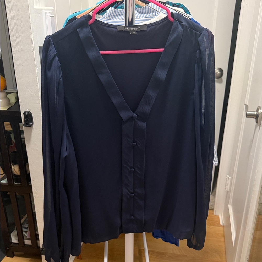 Marc New York Deep Blue V-Neck Blouse